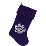 Chevron Paw Screen Print 18 inch Velvet Christmas Stocking Purple