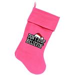 Don't Stop Believin Screen Print 18 inch Velvet Christmas Stocking Pink