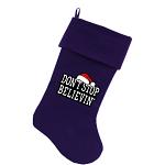 Don't Stop Believin Screen Print 18 inch Velvet Christmas Stocking Purple