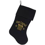 Golden Christmas Present Screen Print 18 inch Velvet Christmas Stocking Black