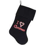 I Heart Christmas Screen Print 18 inch Velvet Christmas Stocking Black