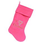 I Heart Christmas Screen Print 18 inch Velvet Christmas Stocking Pink