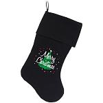 Scribbled Merry Christmas Screen Print 18 inch Velvet Christmas Stocking Black