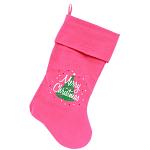 Scribbled Merry Christmas Screen Print 18 inch Velvet Christmas Stocking Pink