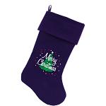 Scribbled Merry Christmas Screen Print 18 inch Velvet Christmas Stocking Purple