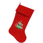 Scribbled Merry Christmas Screen Print 18 inch Velvet Christmas Stocking Red