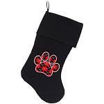 Argyle Paw Red Screen Print 18 inch Velvet Christmas Stocking Black