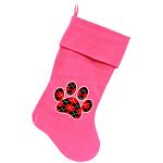 Argyle Paw Red Screen Print 18 inch Velvet Christmas Stocking Pink