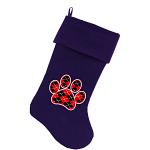 Argyle Paw Red Screen Print 18 inch Velvet Christmas Stocking Purple