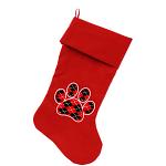 Argyle Paw Red Screen Print 18 inch Velvet Christmas Stocking Red