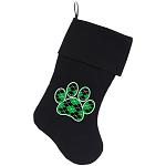 Argyle Paw Green Screen Print 18 inch Velvet Christmas Stocking Black