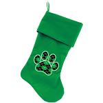 Argyle Paw Green Screen Print 18 inch Velvet Christmas Stocking Green