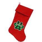 Argyle Paw Green Screen Print 18 inch Velvet Christmas Stocking Red