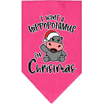 Hippo for Christmas Screen Print Bandana Bright Pink Size Small