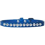 One Row Clear Jewel Croc Dog Collar Blue Size 10