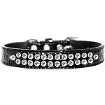 Two Row Clear Jewel Croc Dog Collar Black Size 12