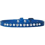 Pearl and Clear Jewel Croc Dog Collar Blue Size 10