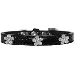 Silver Flower Widget Croc Dog Collar Black Size 18