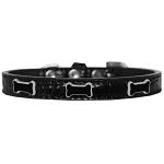 Black Bone Widget Croc Dog Collar Black Size 10