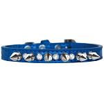 Silver Spike and Clear Jewel Croc Dog Collar Blue Size 10