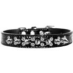 Double Crystal and Spike Croc Dog Collar Black Size 14