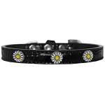 White Daisy Widget Croc Dog Collar Black Size 10