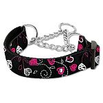 Crazy Hearts Nylon Collars Martingale Black Large