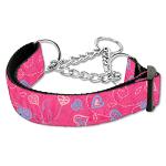 Crazy Hearts Nylon Collars Martingale Bright Pink Large