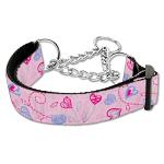 Crazy Hearts Nylon Collars Martingale Light Pink Large