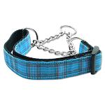 Plaid Nylon Collar Martingale Blue Large