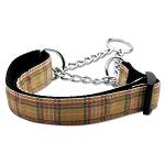 Plaid Nylon Collar Martingale Khaki Large