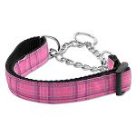 Plaid Nylon Collar Martingale Pink Large