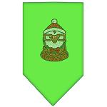 Hipster Penguin Rhinestone Bandana Lime Green Large