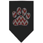 Candy Cane Chevron Paw Rhinestone Bandana Black Large