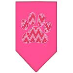 Candy Cane Chevron Paw Rhinestone Bandana Bright Pink Large