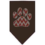 Candy Cane Chevron Paw Rhinestone Bandana Brown Large