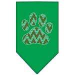 Candy Cane Chevron Paw Rhinestone Bandana Emerald Green Large