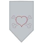 Heart Crossbone Rhinestone Bandana Grey Large