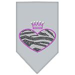 Zebra Heart Rhinestone Bandana Grey Large