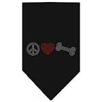 Peace Love Bone Rhinestone Bandana Black Large