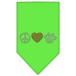 Peace Love Paw Rhinestone Bandana Lime Green Large
