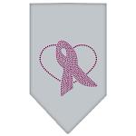 Pink Ribbon Rhinestone Bandana Grey Large