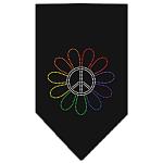 Rainbow Peace Flower Rhinestone Bandana Black Large