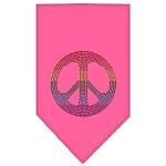 Rainbow Peace Sign Rhinestone Bandana Bright Pink Large