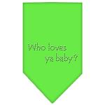 Who Loves Ya Baby Rhinestone Bandana Lime Green Large