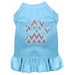 Candy Cane Chevron Paw Rhinestone Dog Dress Baby Blue 4X