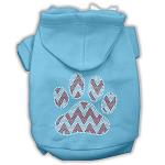 Candy Cane Chevron Paw Rhinestone Dog Hoodie Baby Blue L