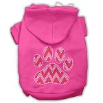 Candy Cane Chevron Paw Rhinestone Dog Hoodie Bright Pink L