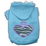 Zebra Heart Rhinestone Hoodies Baby Blue L