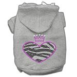 Zebra Heart Rhinestone Hoodies Grey L